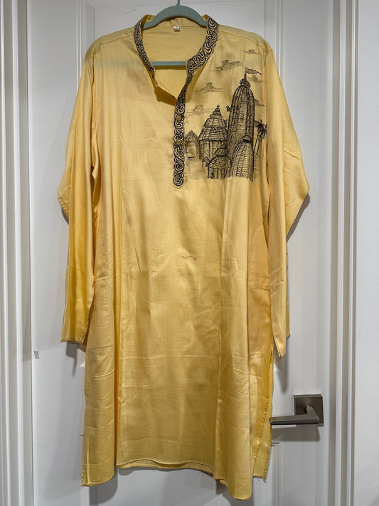 Men's Kurta - Pattachitra - Beige with Monotone Jagannath Mandir