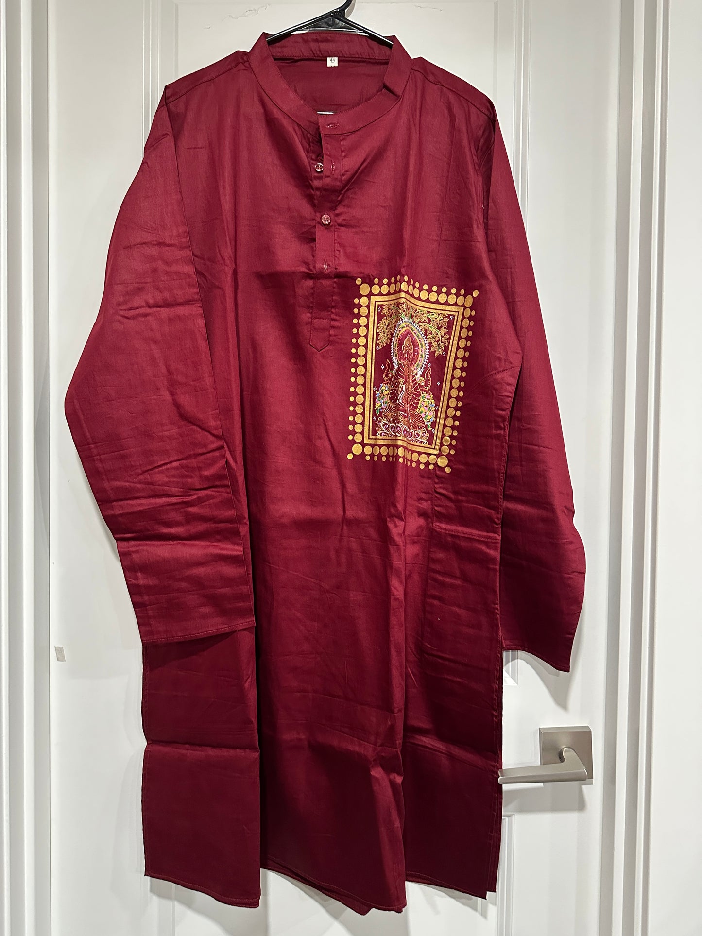 Men's Kurta - Pattachitra - Maroon with Buddha