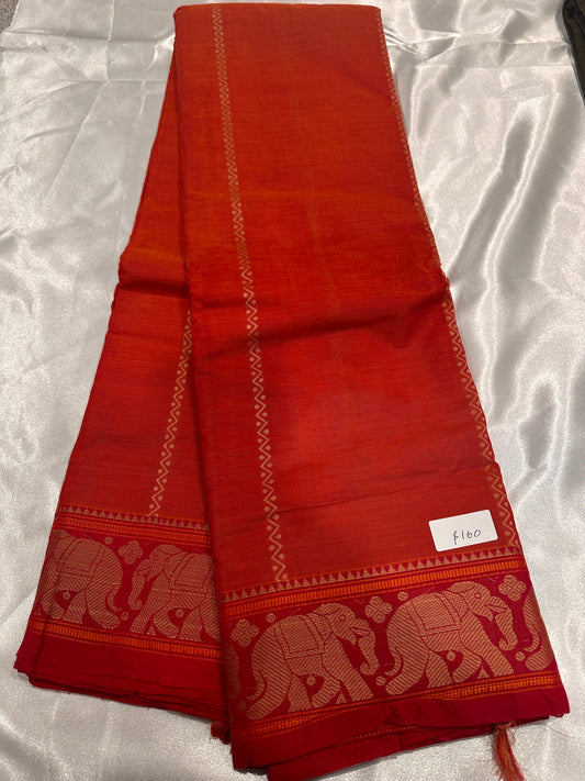 Chettinad Cotton Burnt Orange w/ Elephant Motifs on the Border