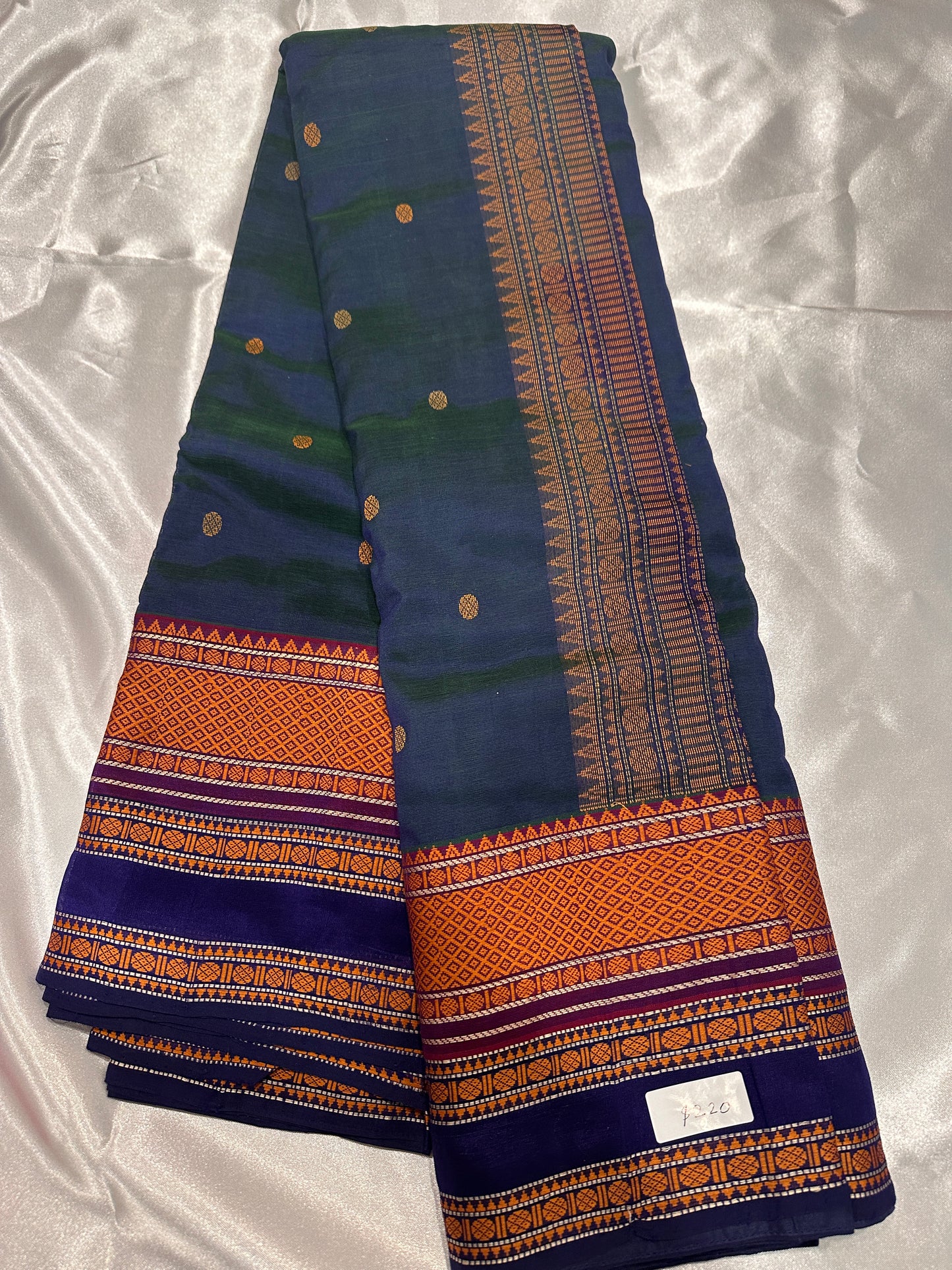 Chettinad Cotton Silk Peacock Blue Green Dual Tone Shade