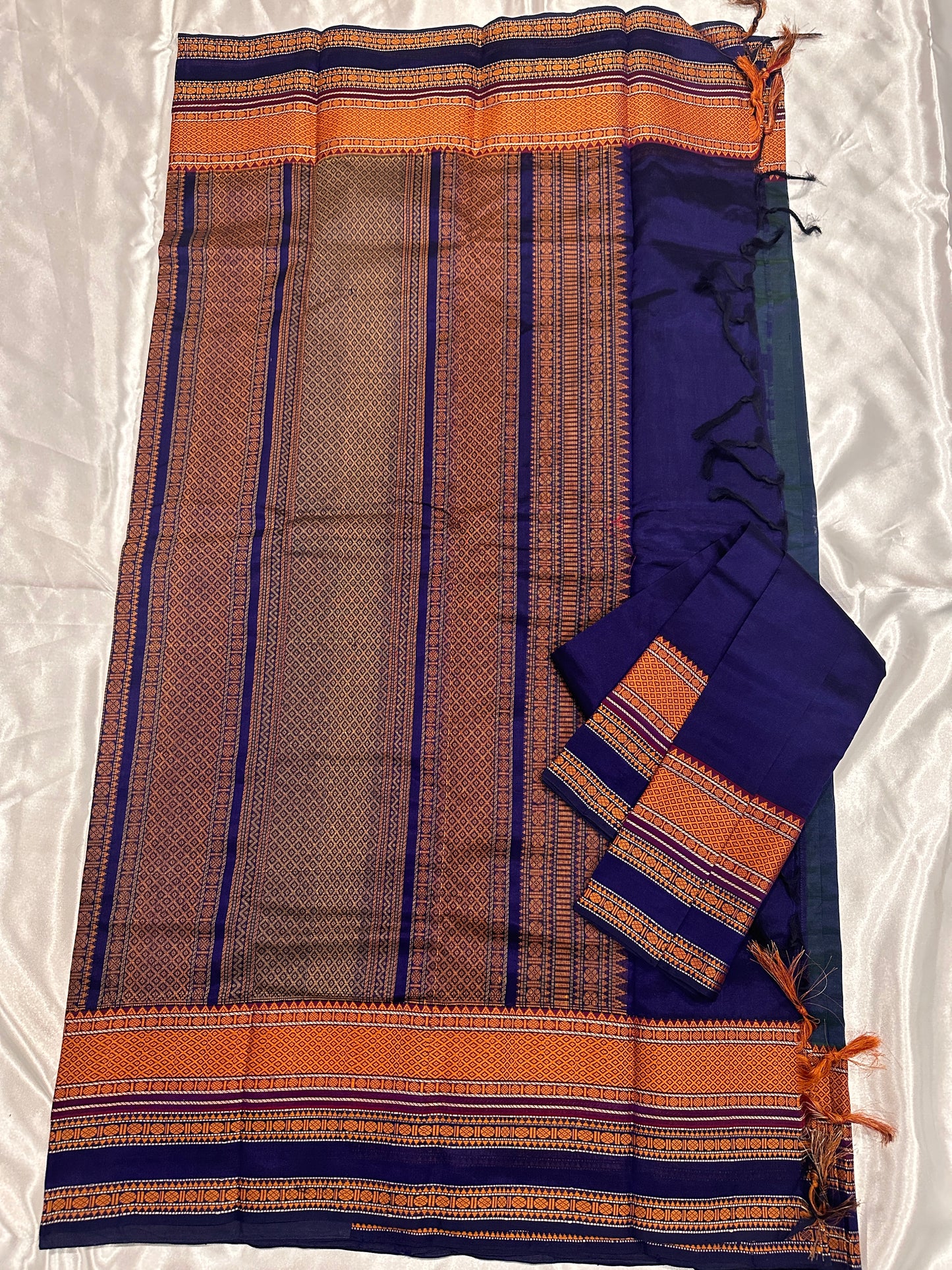 Chettinad Cotton Silk Peacock Blue Green Dual Tone Shade