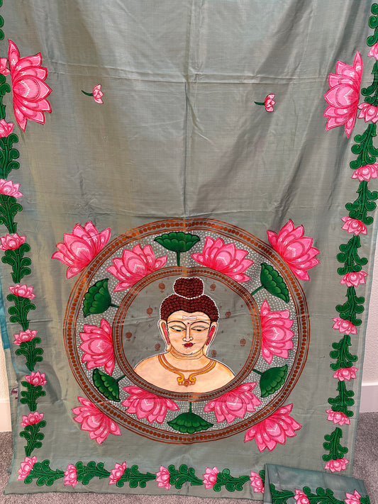 *Pre-Order Only* - Patachitra Saree - Buddha and Lotus