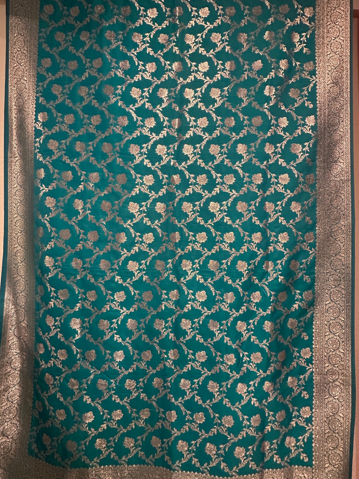 Benarasi Saree Semi Katan - Turquoise Blue