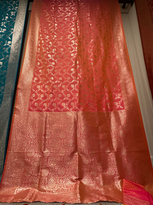 Benarasi Saree Semi Katan - Peach