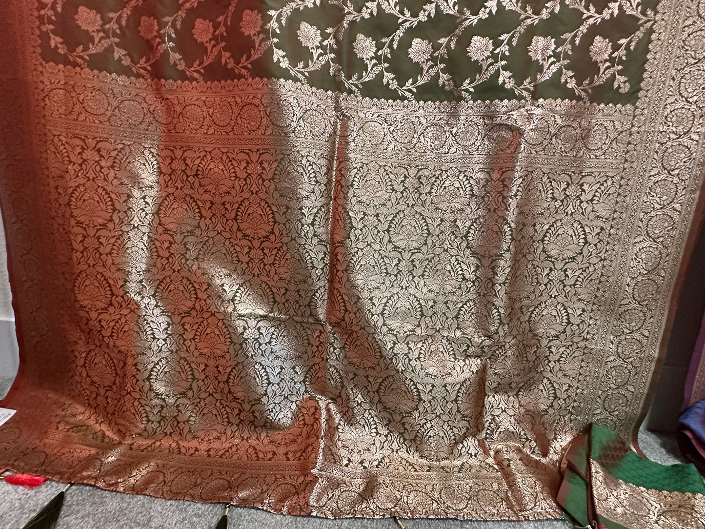 Benarasi Saree Semi Katan - Moss Green