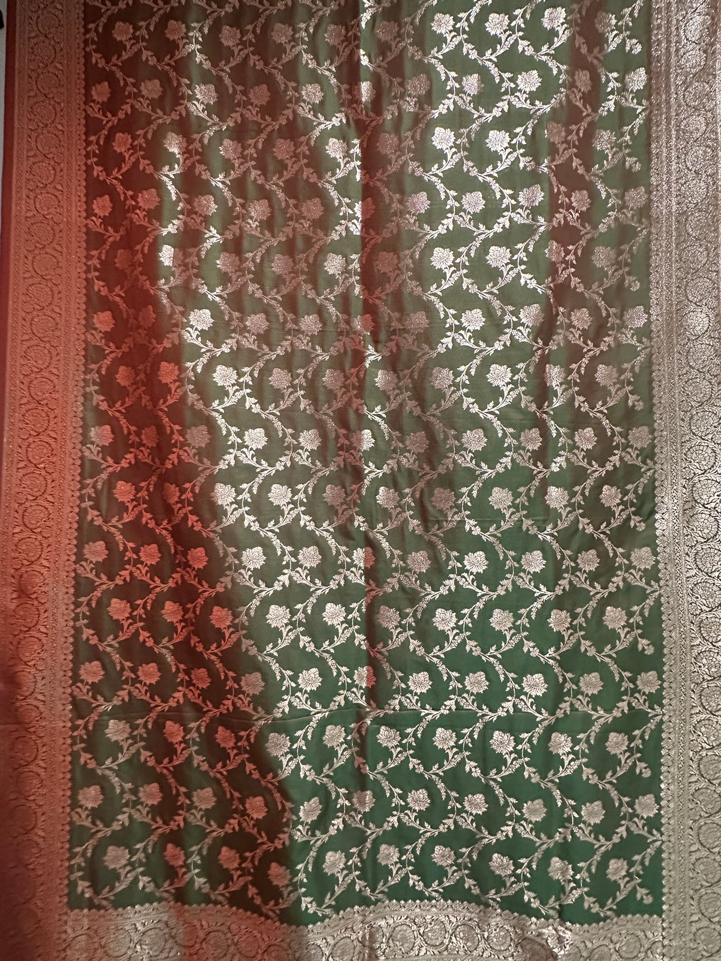 Benarasi Saree Semi Katan - Moss Green