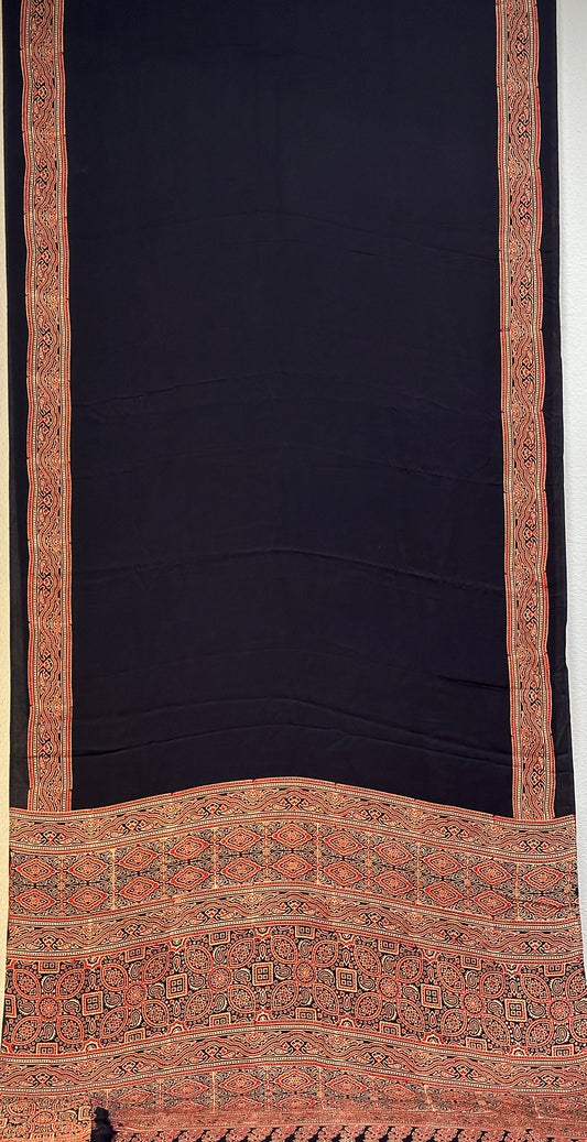 Ajrak print on Modal Silk - Black