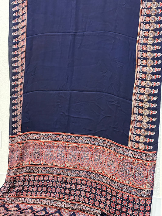 Ajrak print on Modal Silk - Navy Blue