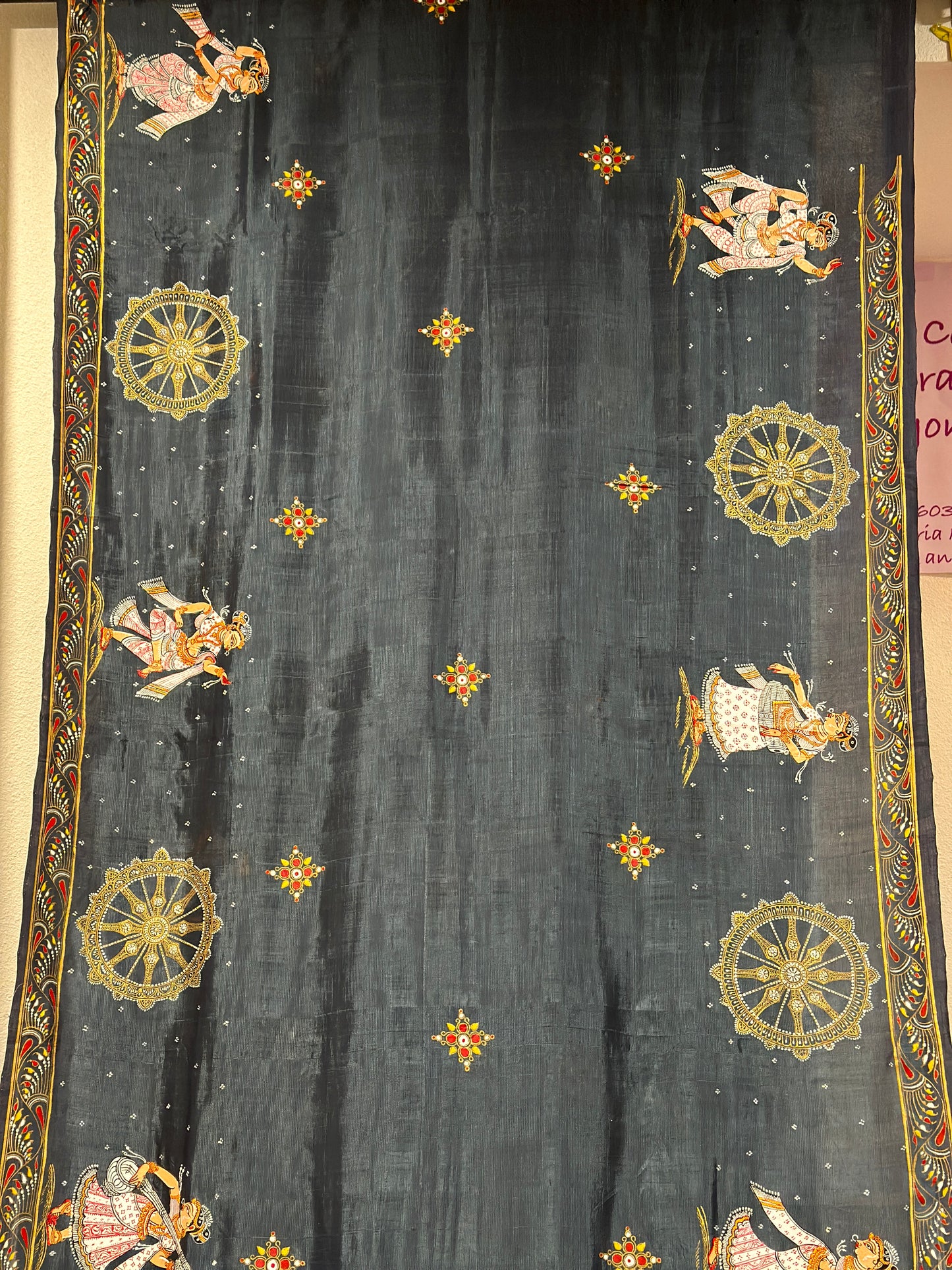 Grey Mangalgiri Pattu Pattachitra Saree with Konark wheel