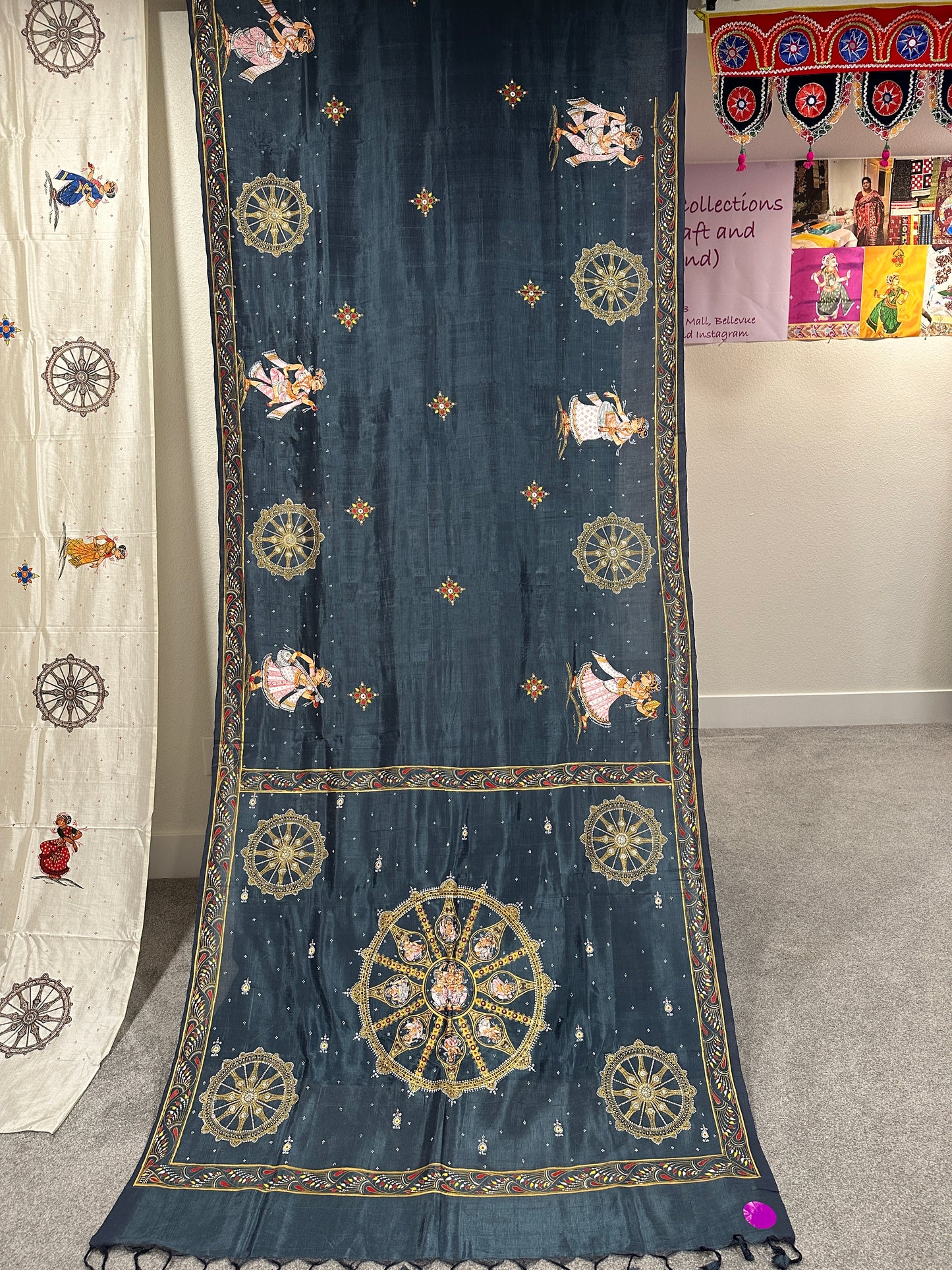 Grey Mangalgiri Pattu Pattachitra Saree with Konark wheel