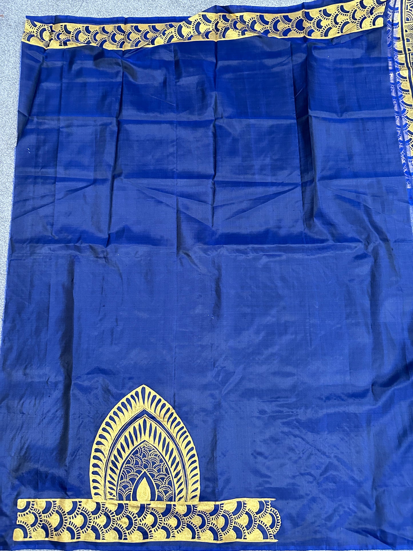 Navy Blue Pure Silk Pattachitra Saree with Golden Peacock