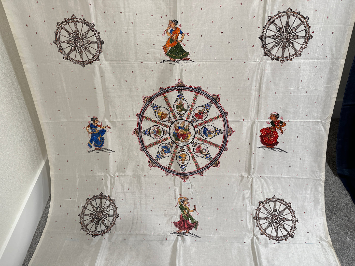 Off-White Khadi Silk Pattachitra Saree with Mandala style Konark Chakra Pattachitra