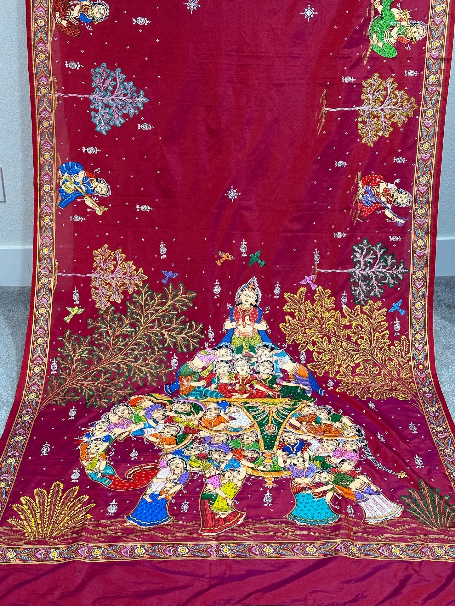 Maroon Soft Silk Pattachitra Saree with Kandarpa Haathi