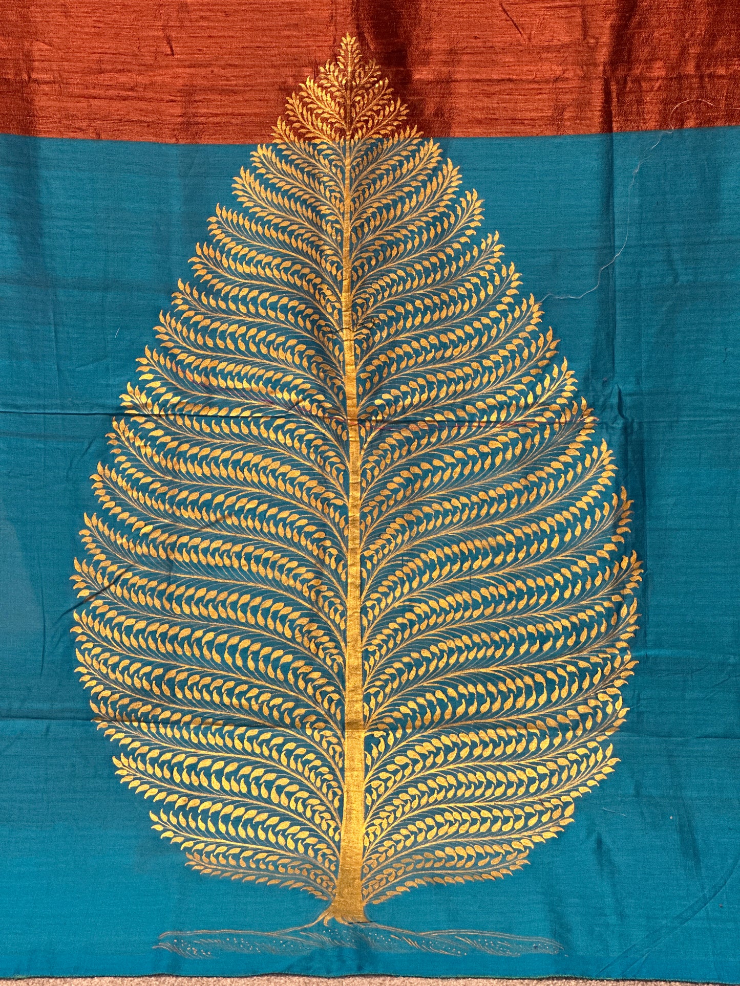 Brown and Blue Matka Pattachitra Saree with Golden Tree of Life