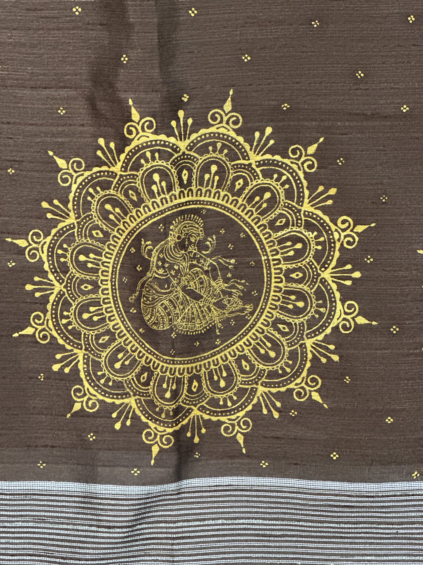 Brown and golden Pattachitra saree on Chanderi Cotton with Mandala alpana design