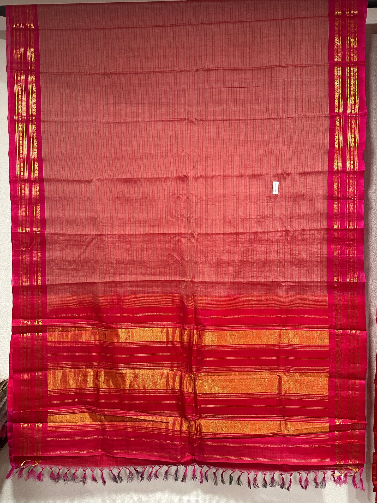 Gadwal SICO - Orangish Red with red stripes and red zari border