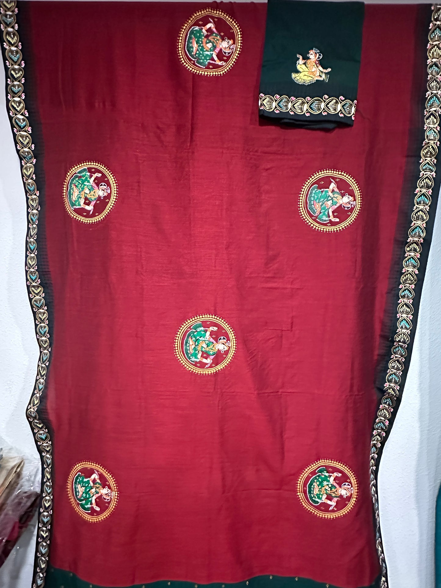 Patachitra Sarees - Maroon Bride in a Palki theme