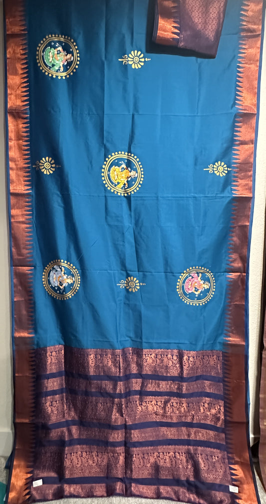 Patachitra Sarees - Blue Alpana theme