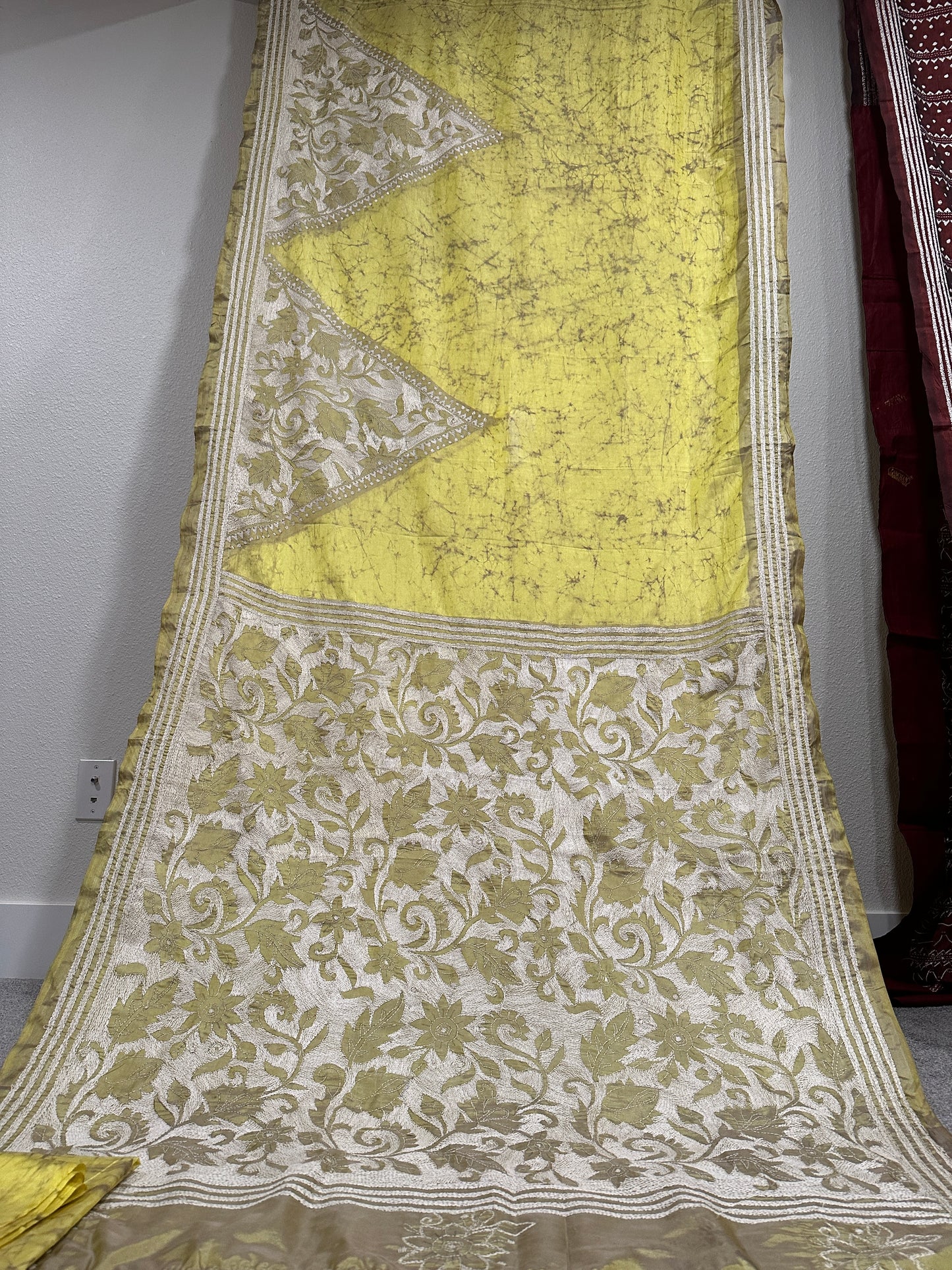 Kaantha Stitch Saree - Tusaar with Yellow thread work