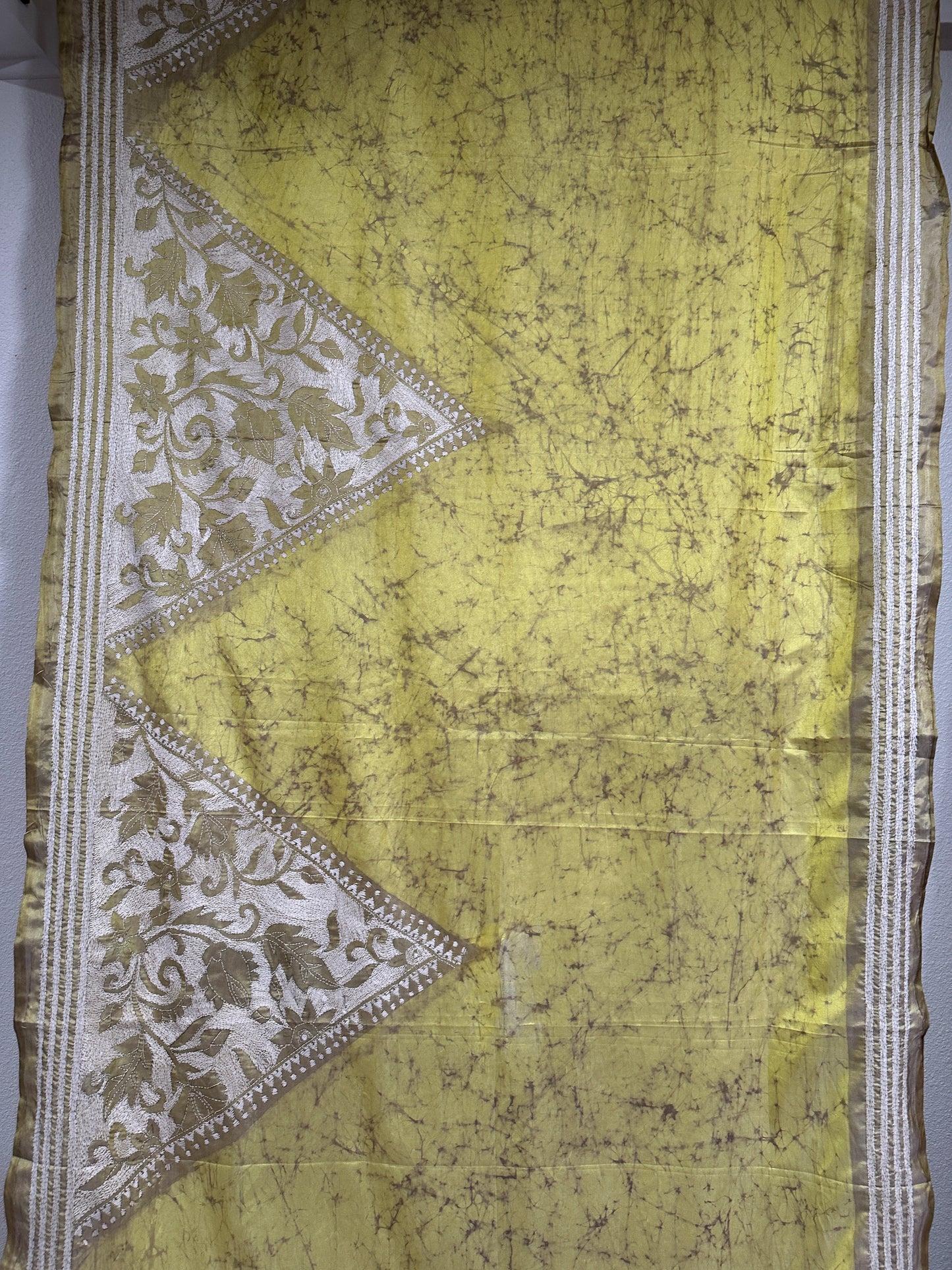 Kaantha Stitch Saree - Tusaar with Yellow thread work