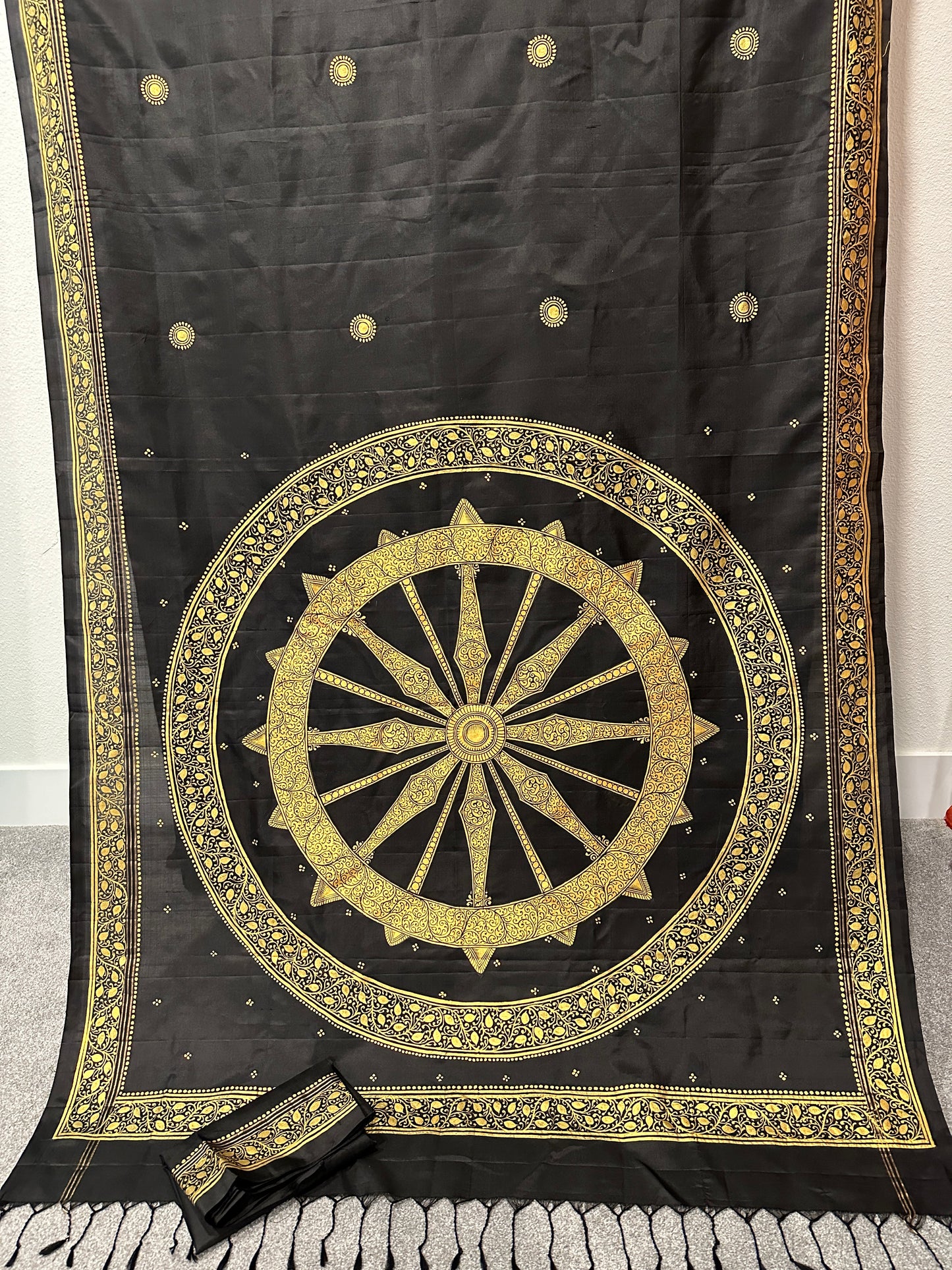 Black Pure Silk Pattachitra Saree with Konark chakra