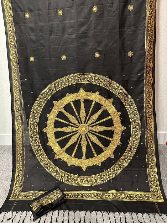 Black Pure Silk Pattachitra Saree with Konark chakra