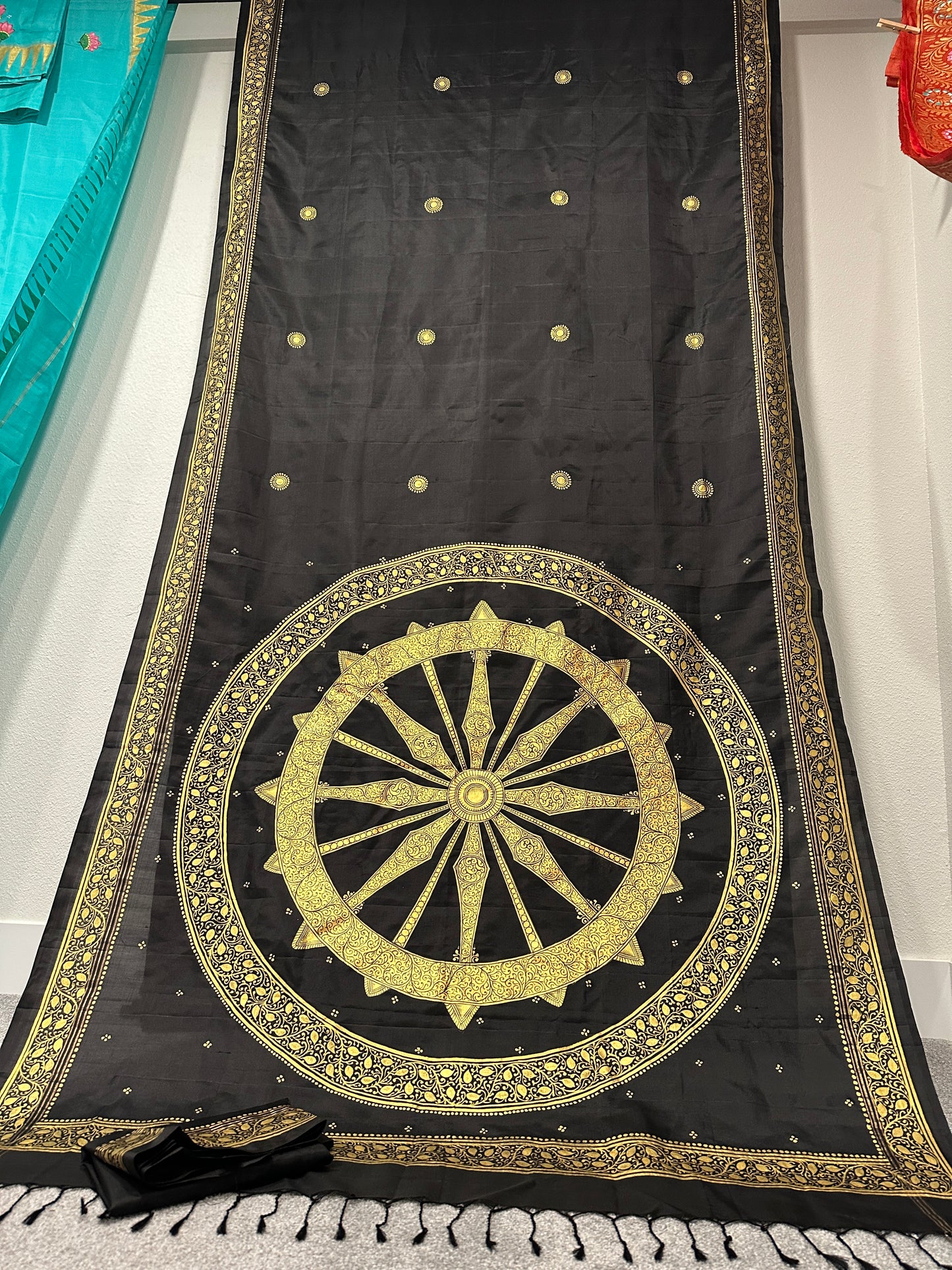 Black Pure Silk Pattachitra Saree with Konark chakra