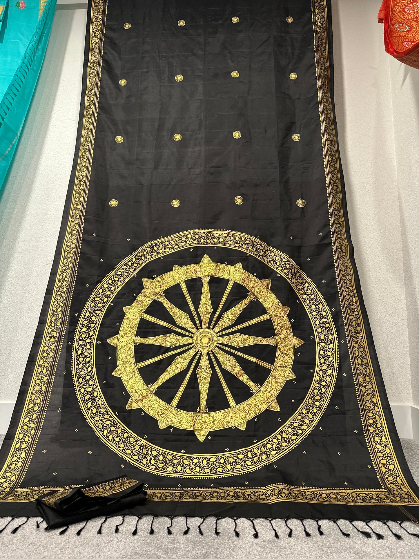 Black Pure Silk Pattachitra Saree with Konark chakra