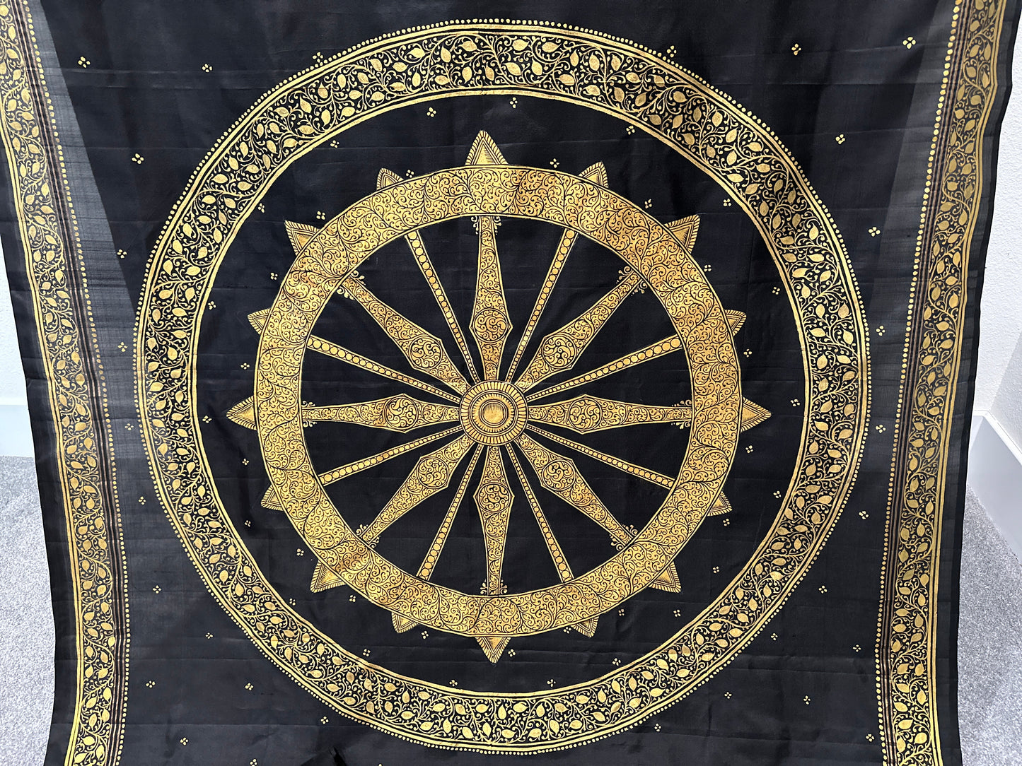 Black Pure Silk Pattachitra Saree with Konark chakra