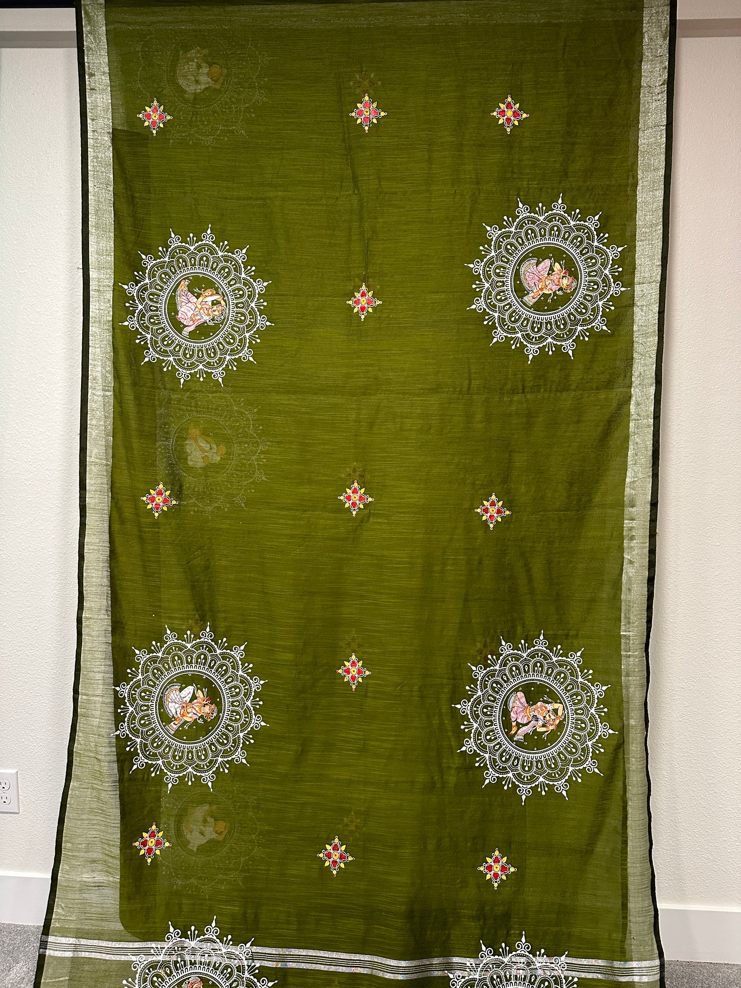 Green Chanderi Cotton Pattachitra Saree