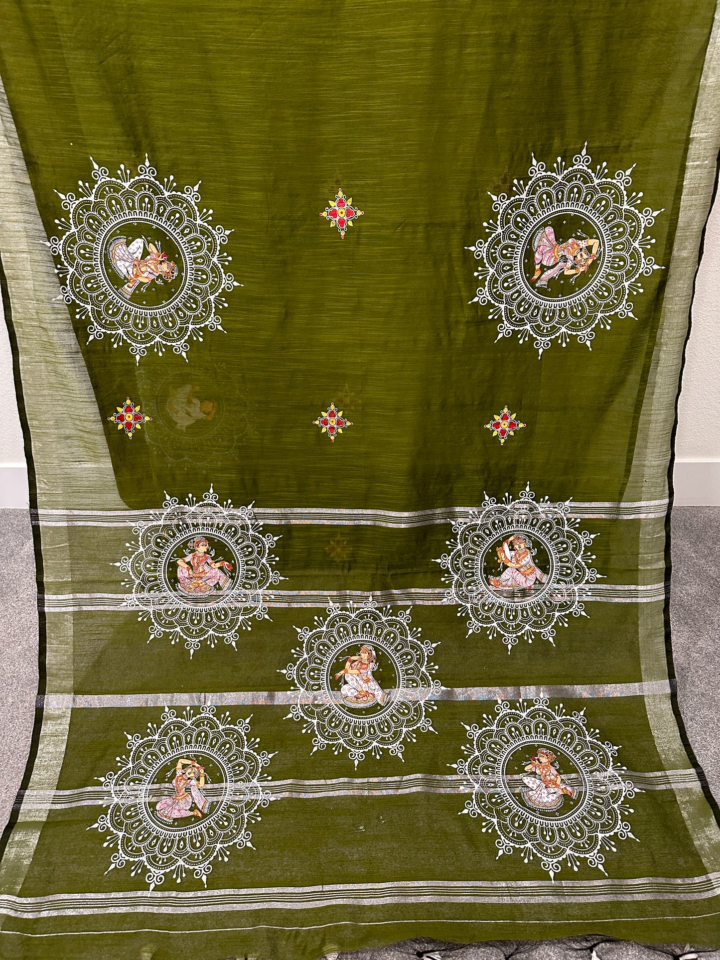 Green Chanderi Cotton Pattachitra Saree