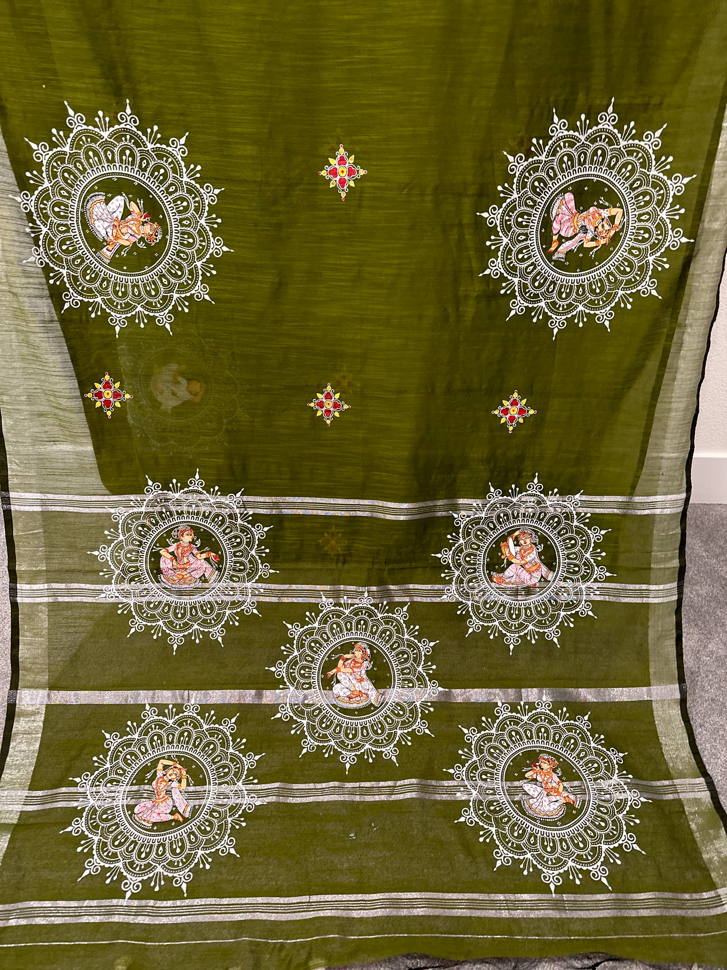 Green Chanderi Cotton Pattachitra Saree