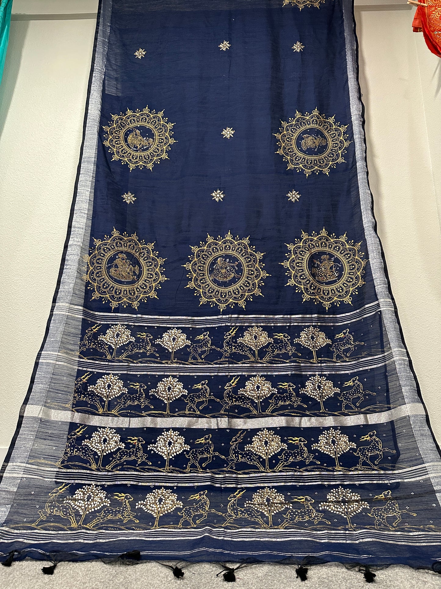 Blue Chanderi Cotton Pattachitra Saree