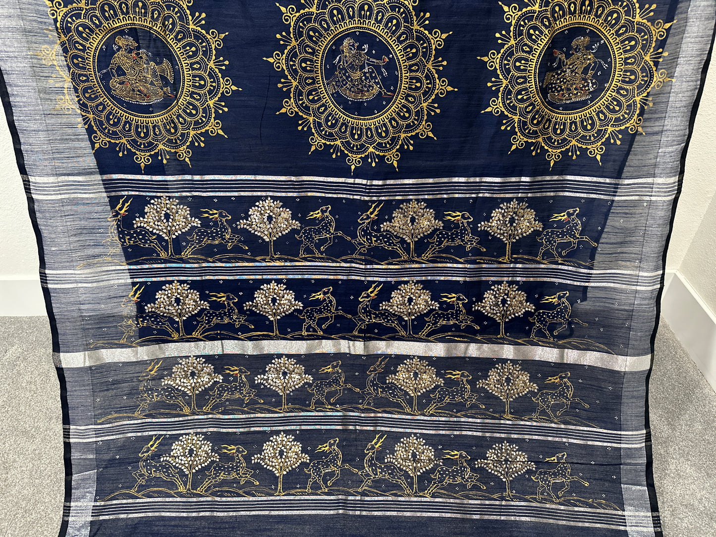 Blue Chanderi Cotton Pattachitra Saree