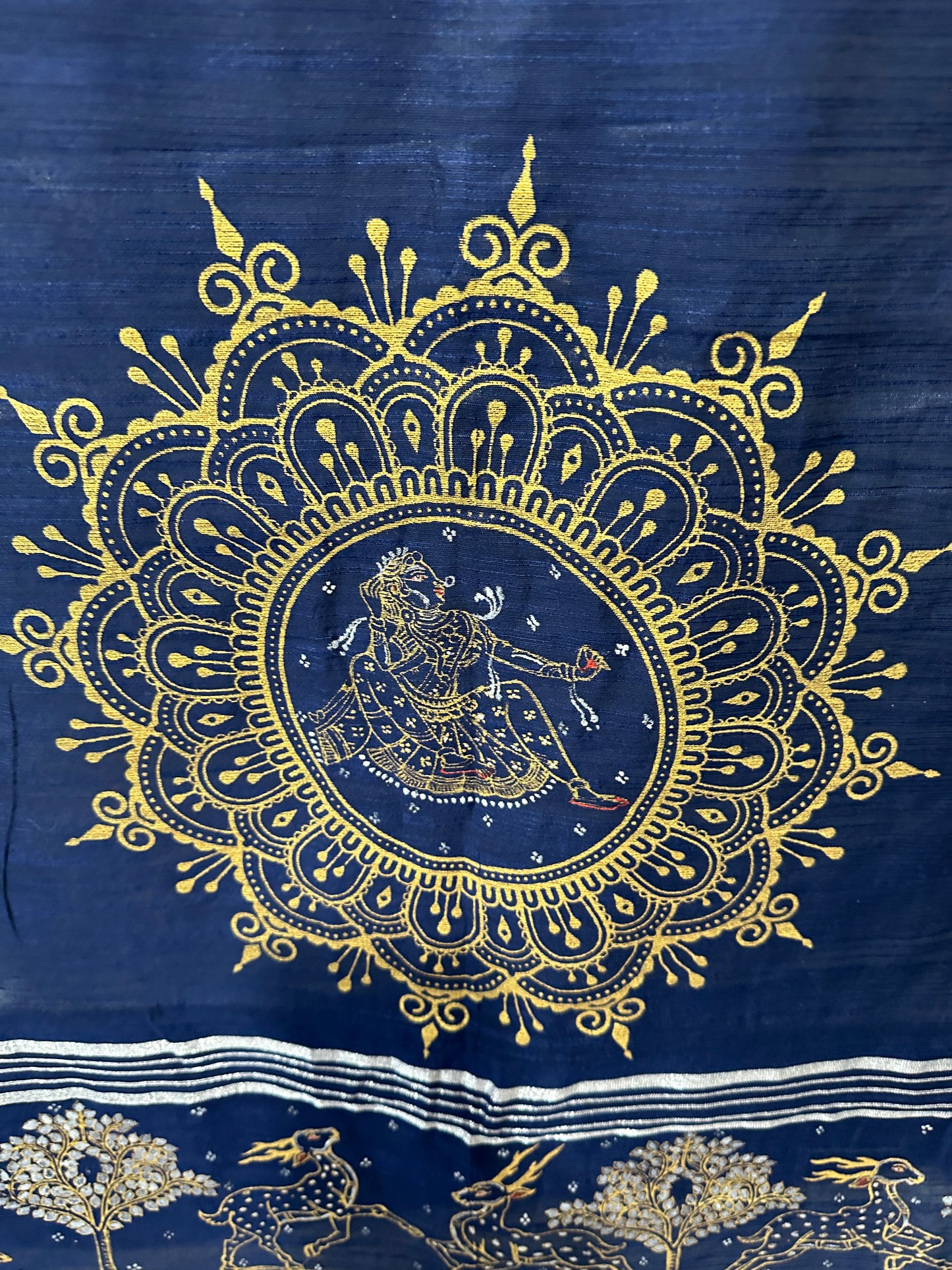 Blue Chanderi Cotton Pattachitra Saree