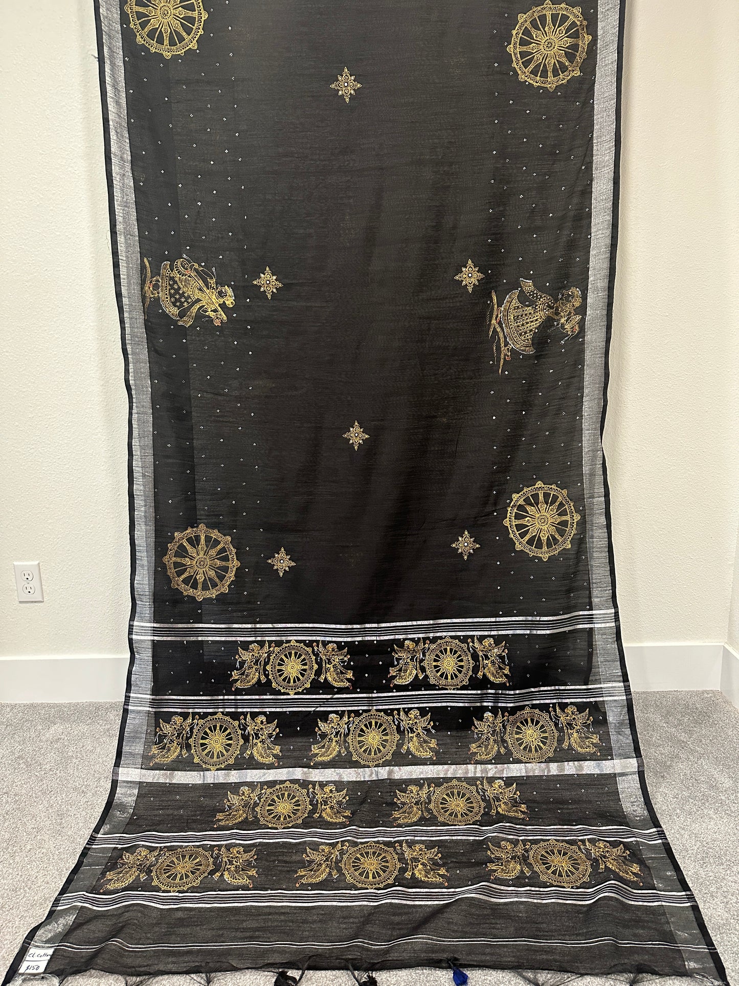 Black Chanderi Cotton Pattachitra Saree