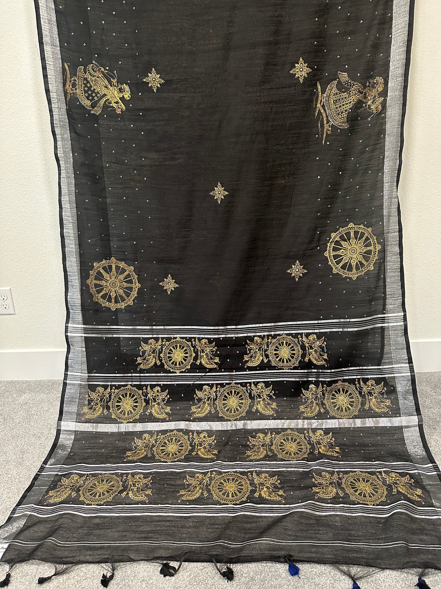 Black Chanderi Cotton Pattachitra Saree