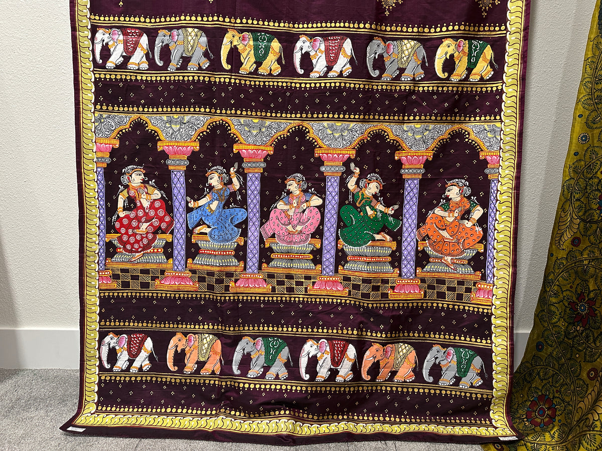 Patachitra Saree - Rich Maroon Dancers and Elephants theme