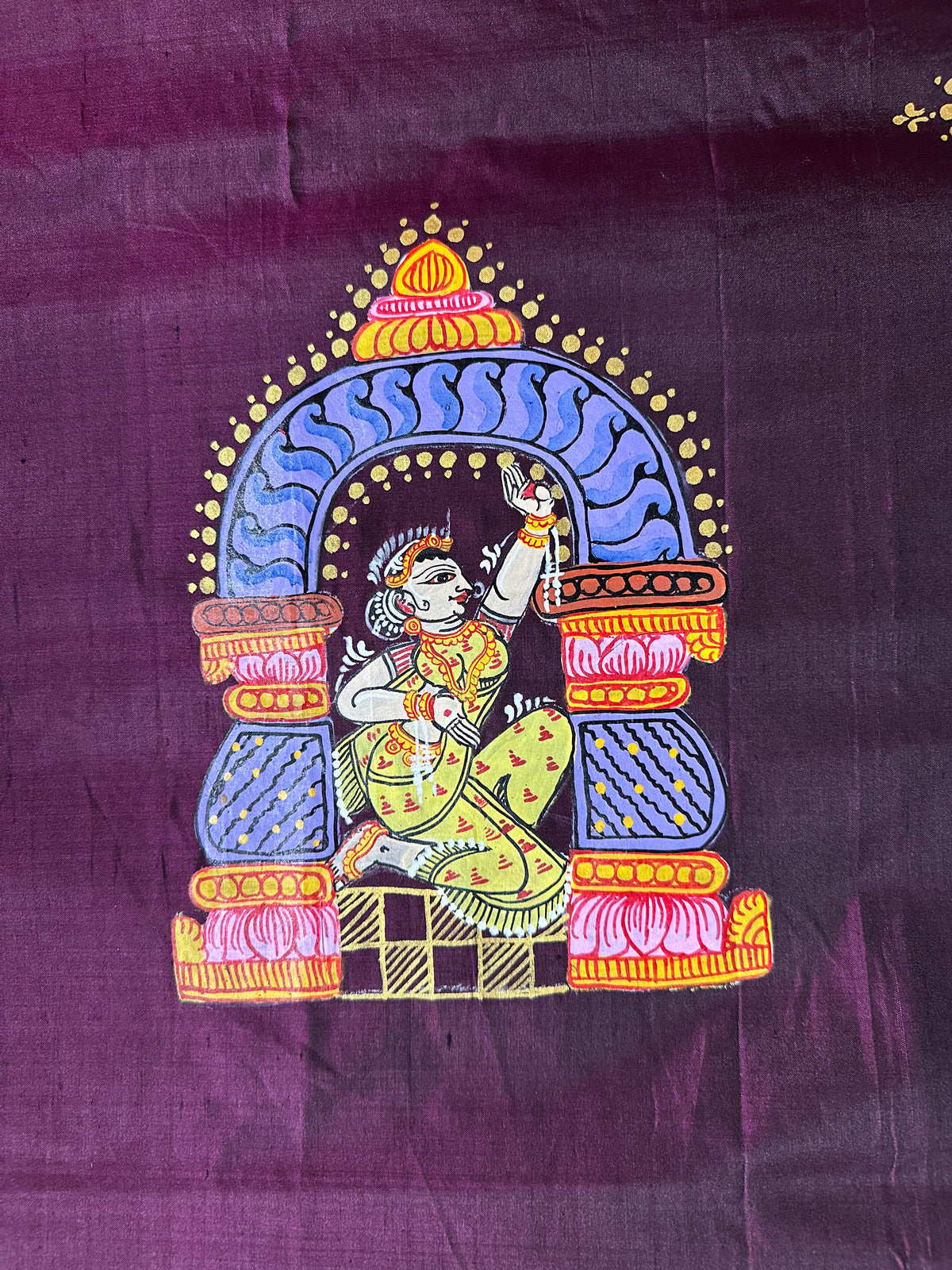 Patachitra Saree - Rich Maroon Dancers and Elephants theme