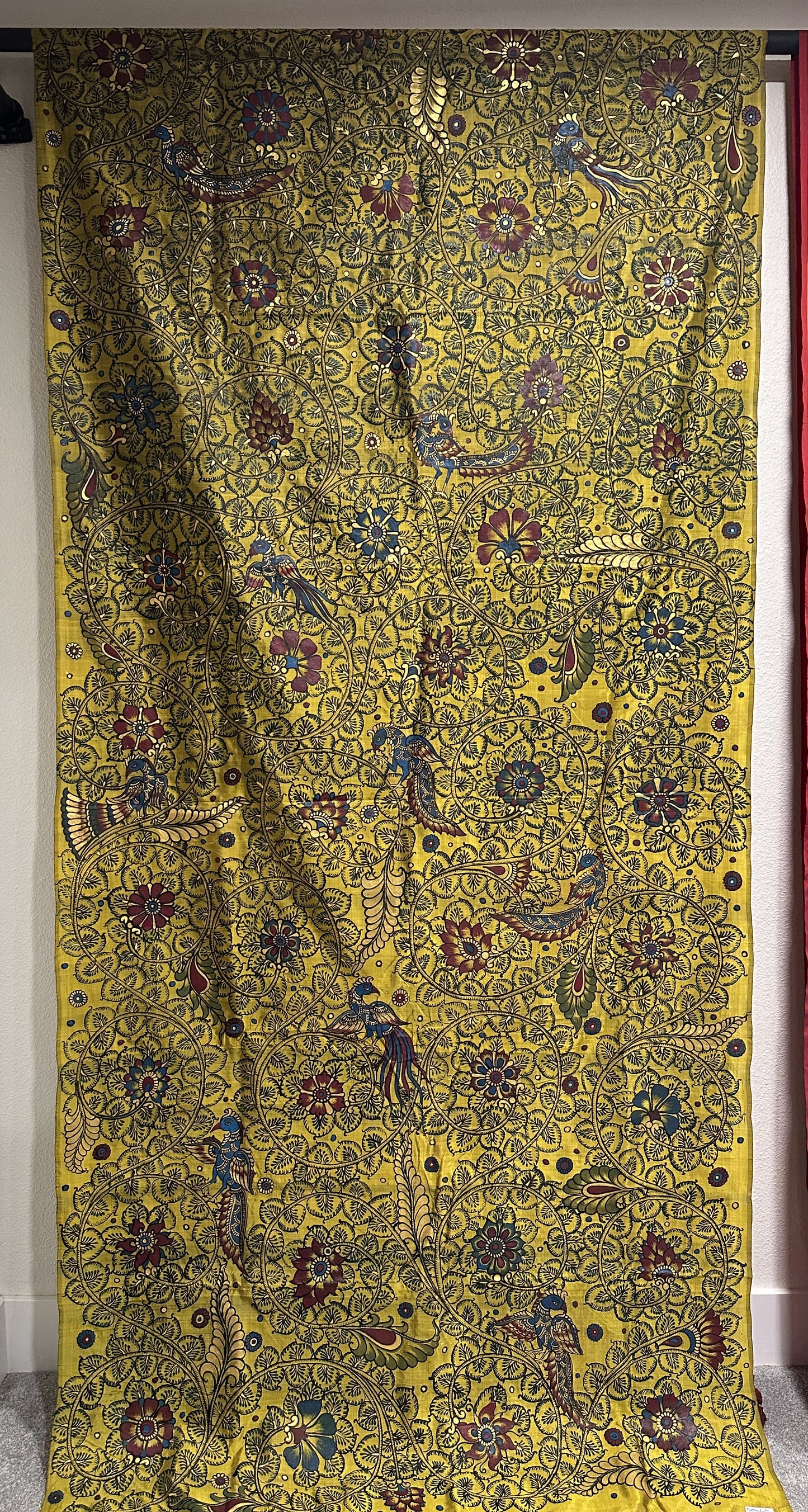 Patachitra Saree - Mustard Yellow and Maroon Half and Half Pure Silk Saree with Kalamkari pattern