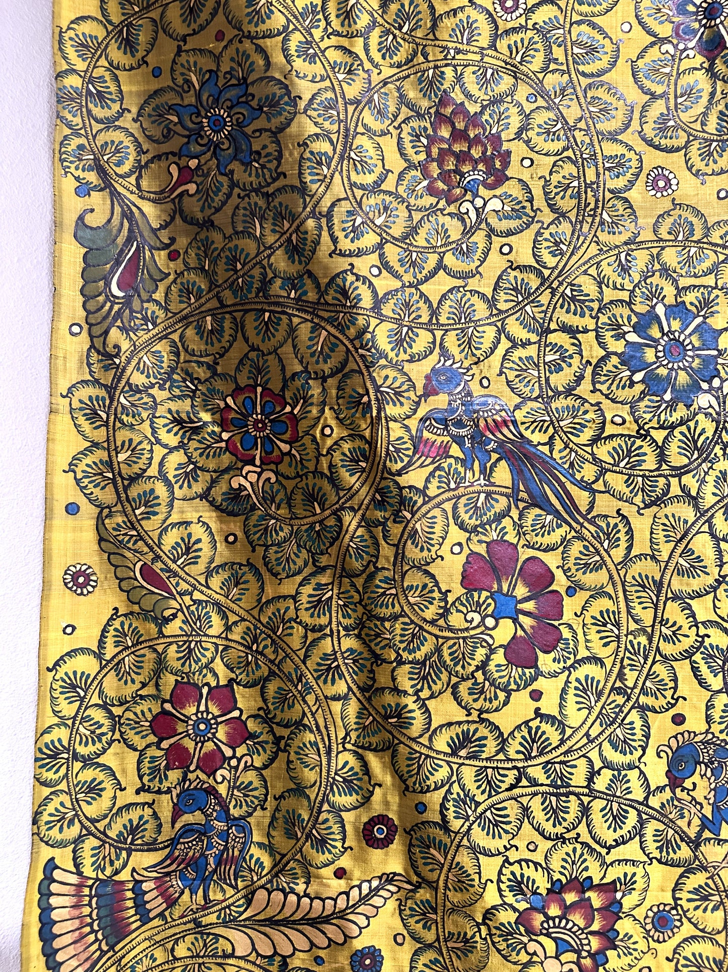 Patachitra Saree - Mustard Yellow and Maroon Half and Half Pure Silk Saree with Kalamkari pattern