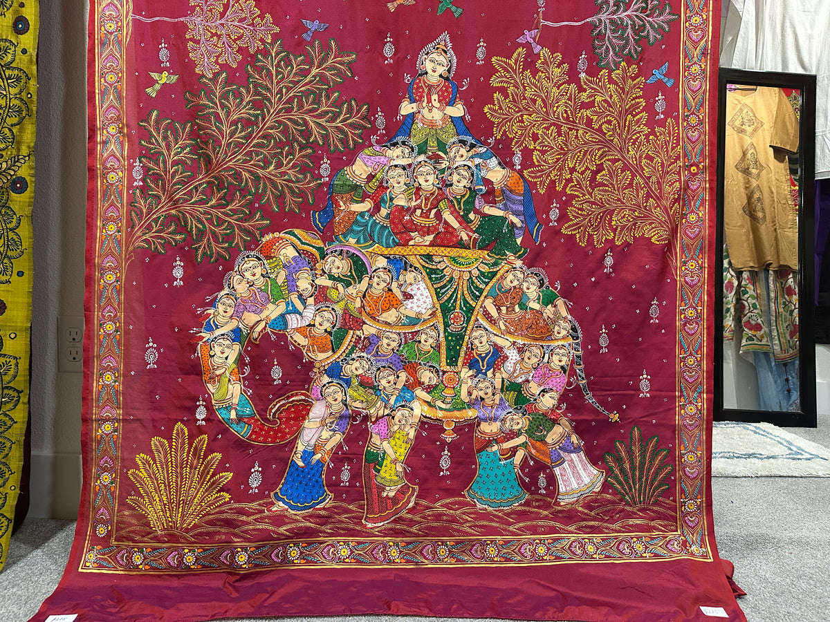 Maroon Soft Silk Pattachitra Saree with Kandarpa Haathi