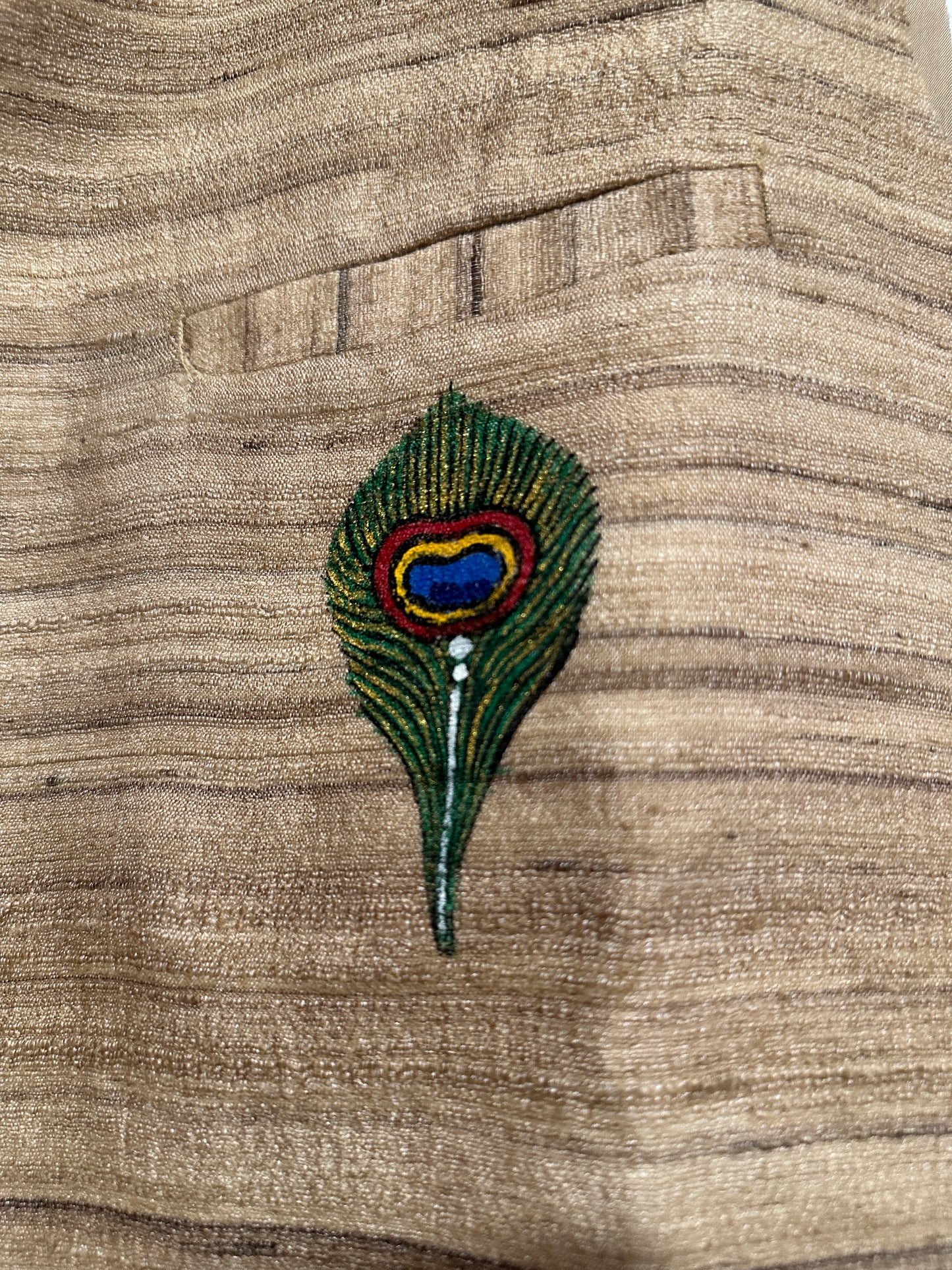 Men's Johor Coat - Pure Tussar - Pattachitra - Peacock Feather and  Radha Krishna