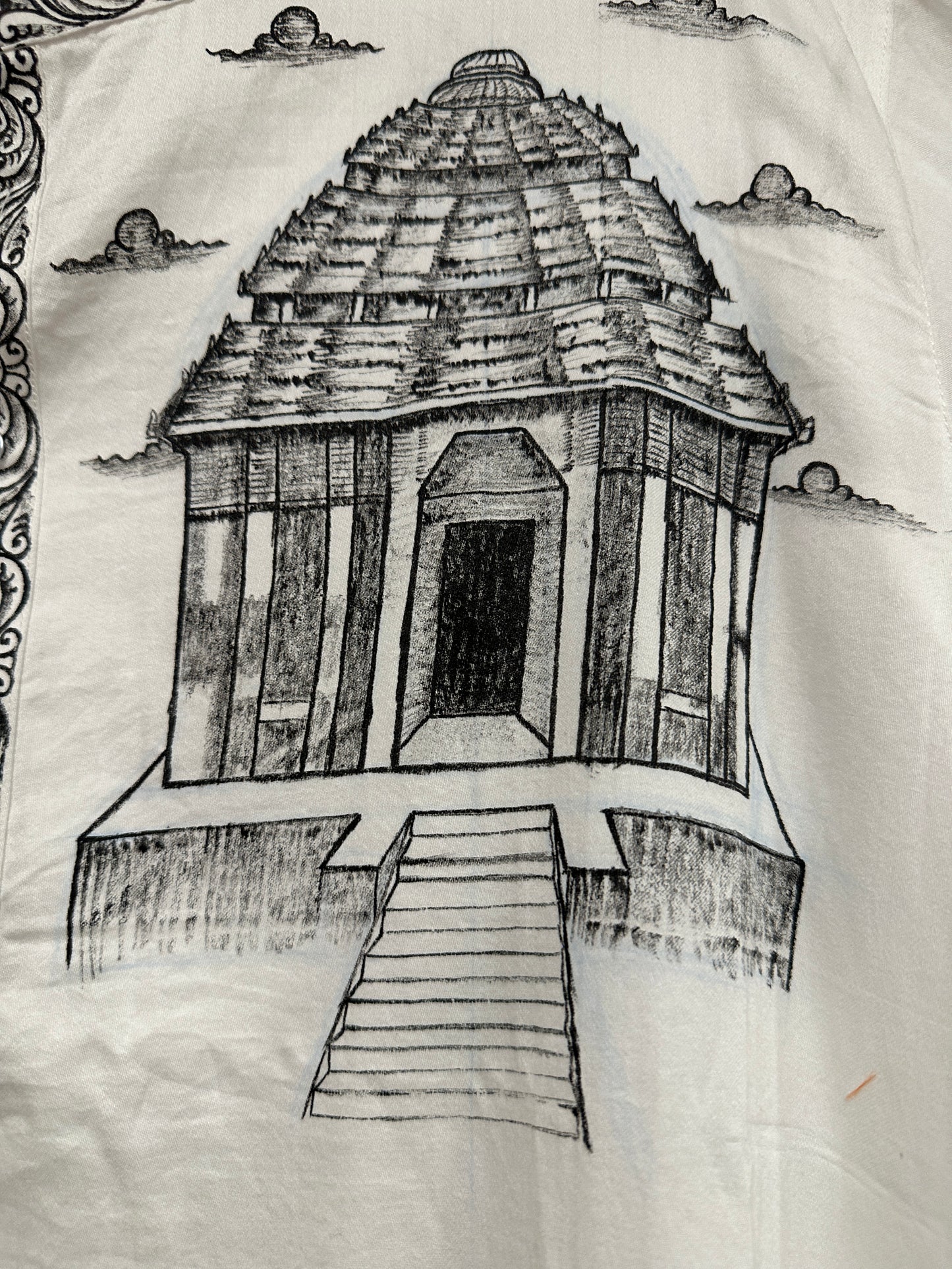 Men's Kurta - Pattachitra - OffWhite with Monotone Konark Sun Temple