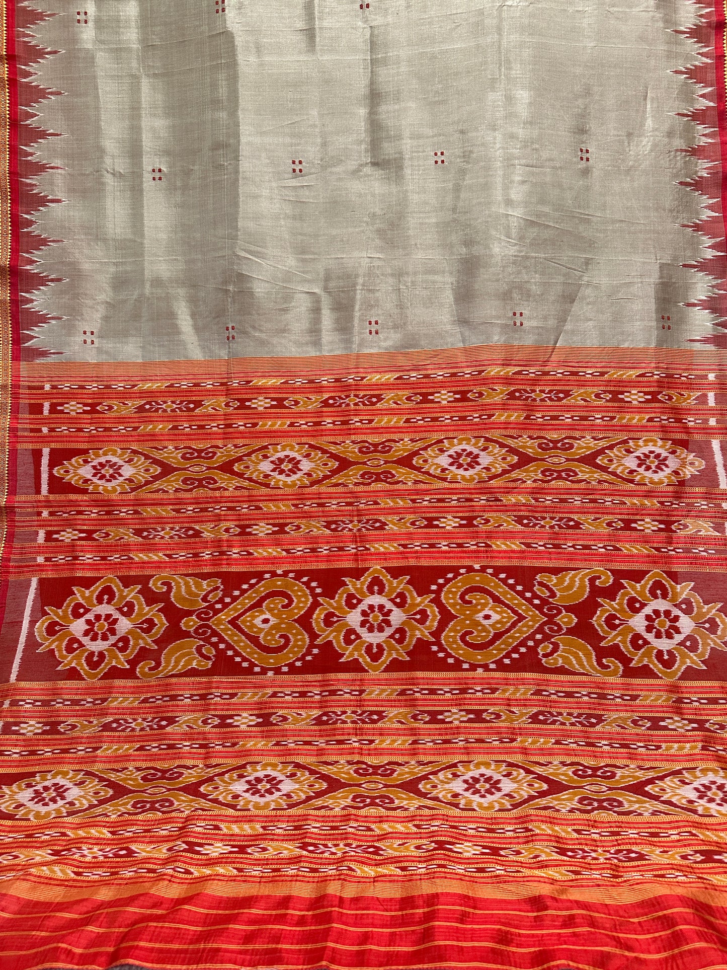 Odisha Ikkat metallic gray with red temple border