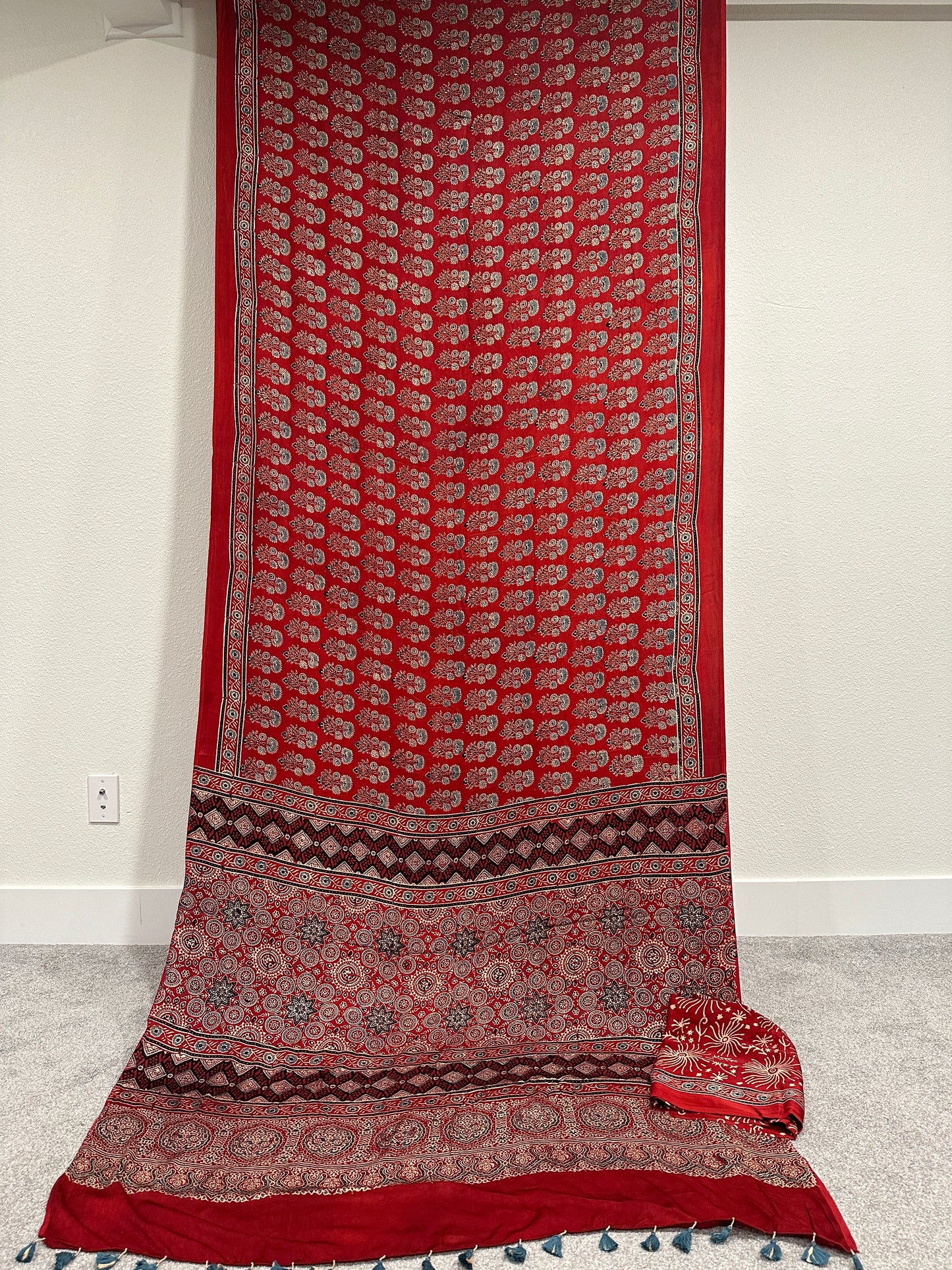 Modal Silk Saree with Ajrakh print - Red.