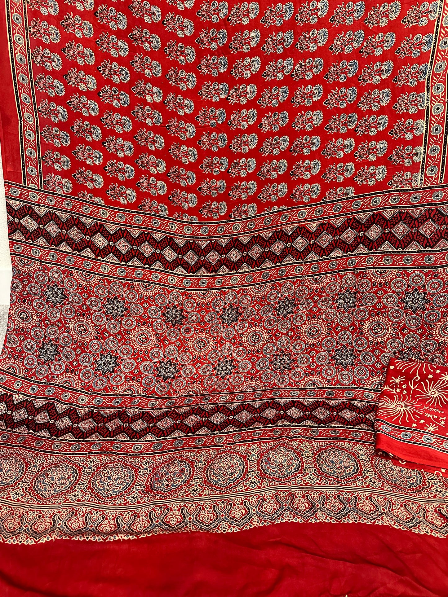 Modal Silk Saree with Ajrakh print - Red.