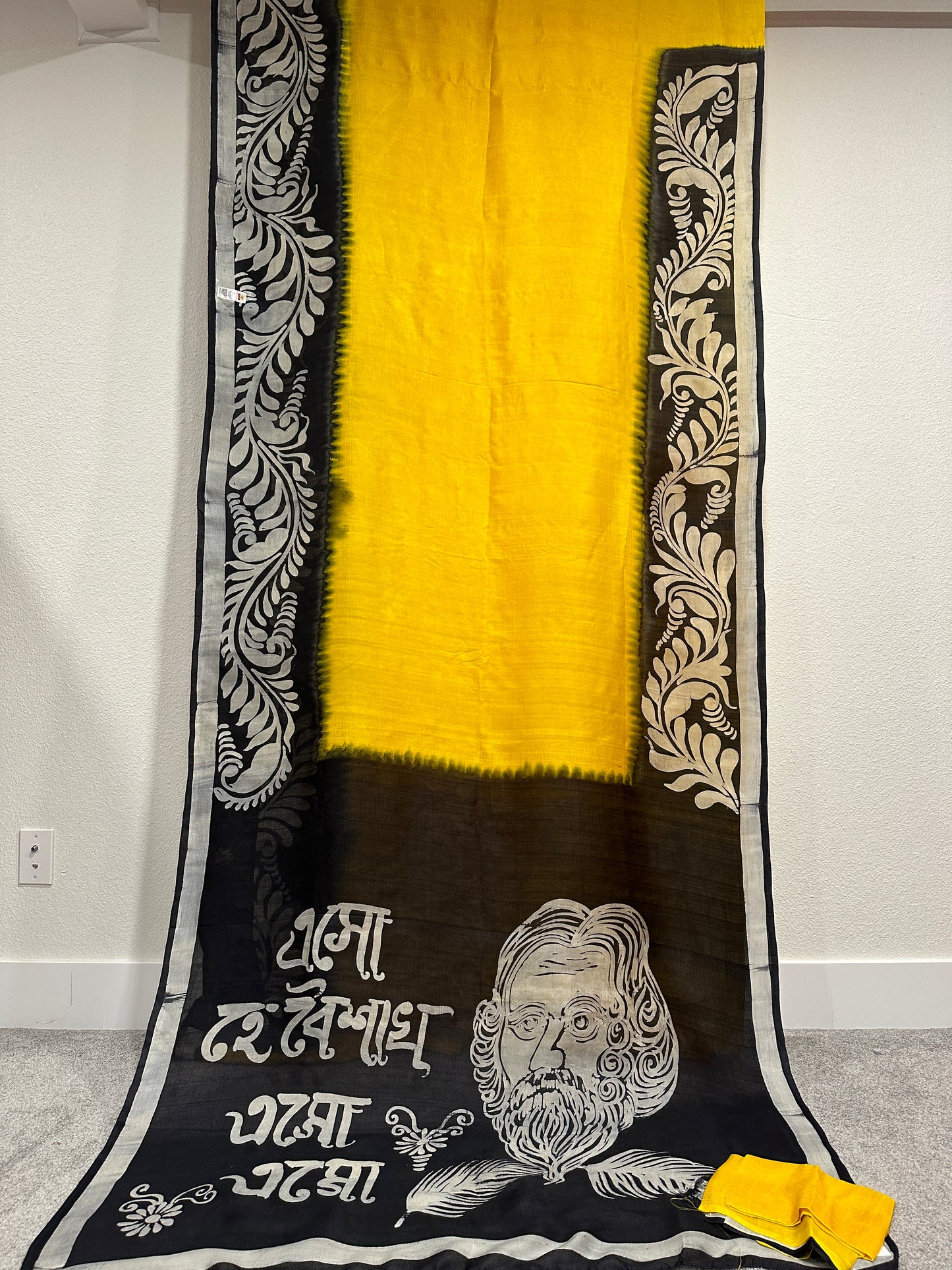 Batik  - Yellow and Black Rabindranath Saree on Silk