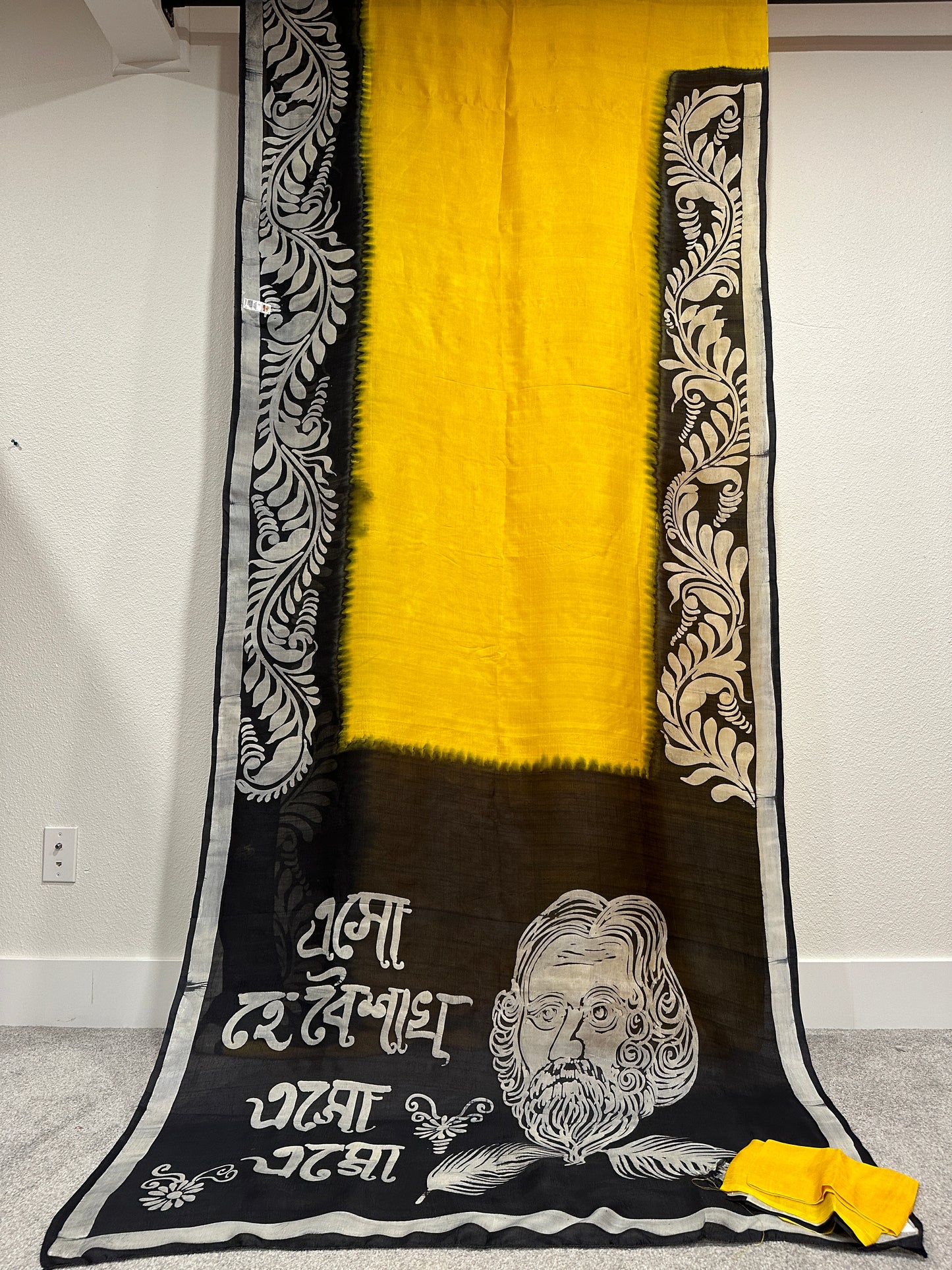 Batik  - Yellow and Black Rabindranath Saree on Silk