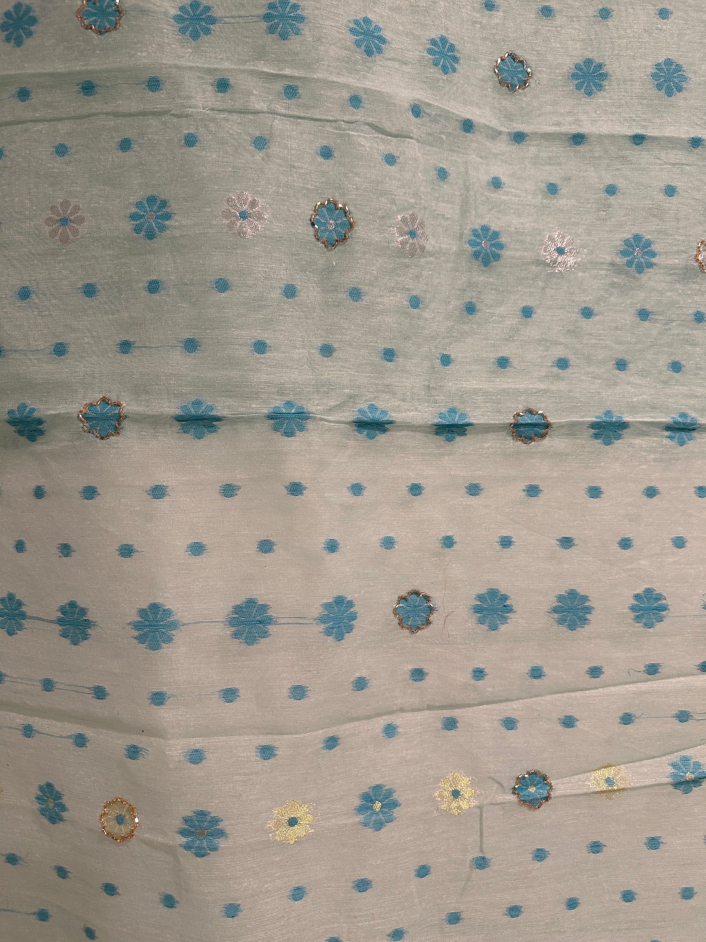 Cut Dana Dhakai in Off White and Sky Blue